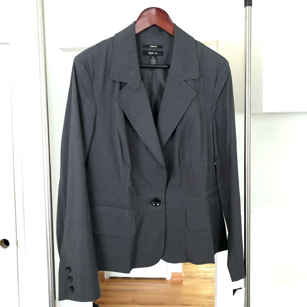 NWT Style & Co gray plaid suit jacket stretch